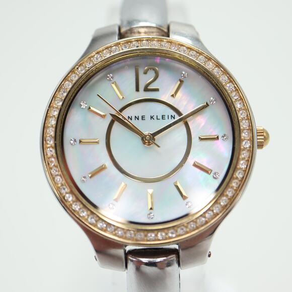 Ladies Anne Klein Watch Two Tone 33mm MOP Dial Silver Tone Bracelet New Battery - Picture 6 of 15